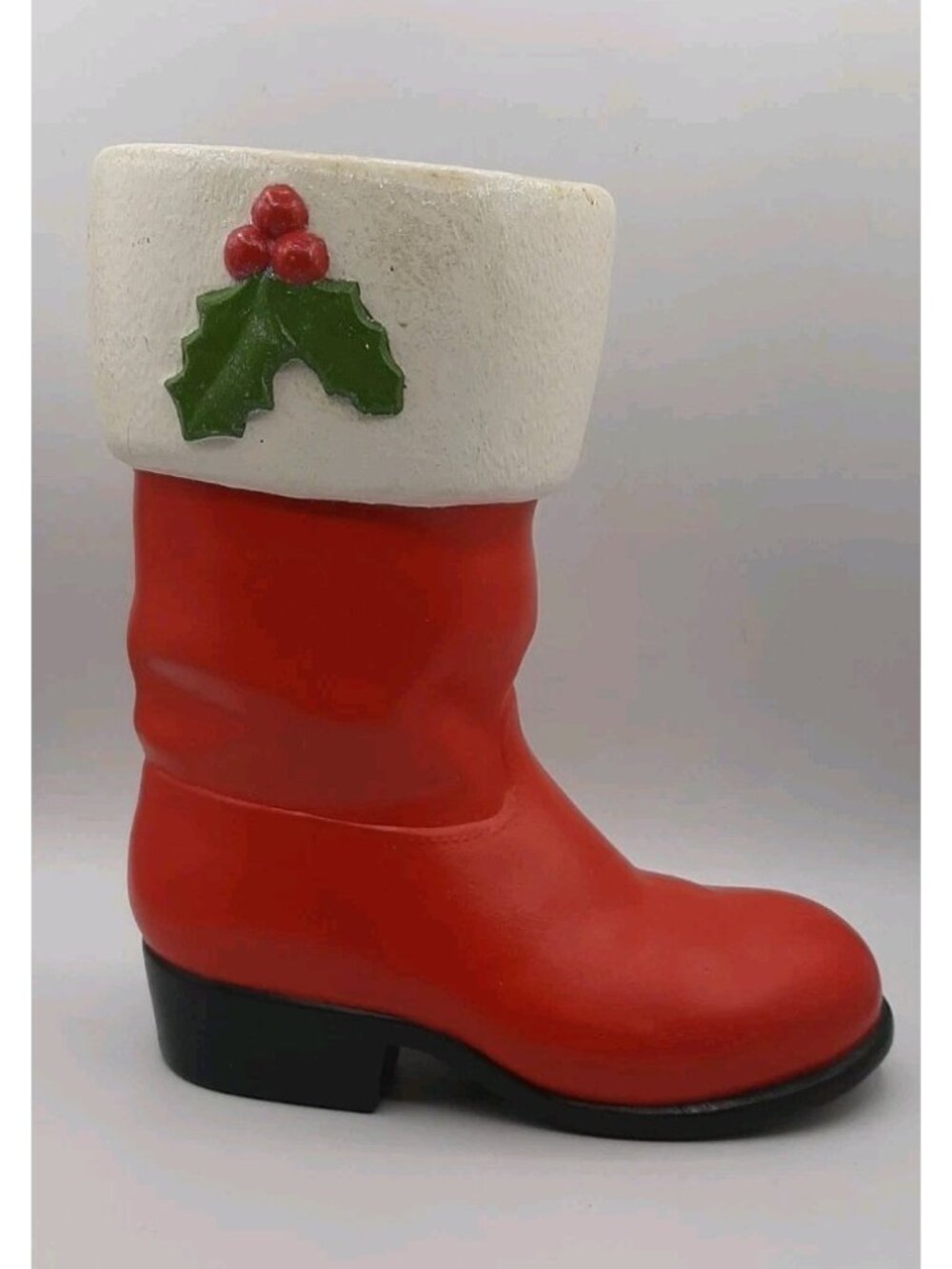 Vintage 1980 Handmade Painted Ceramic Santa Boot Planter Christmas Decor
